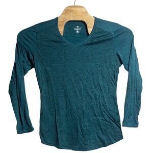 Segments 100% Merino Wool Long Sleeve V-Neck Top Teal Heather Base Layer Mens L